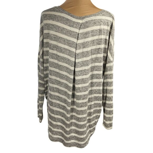 Merona Women's Top Soft Stripe Long Sleeve Gray Cream Size XL Extra Large - Picture 3 of 6